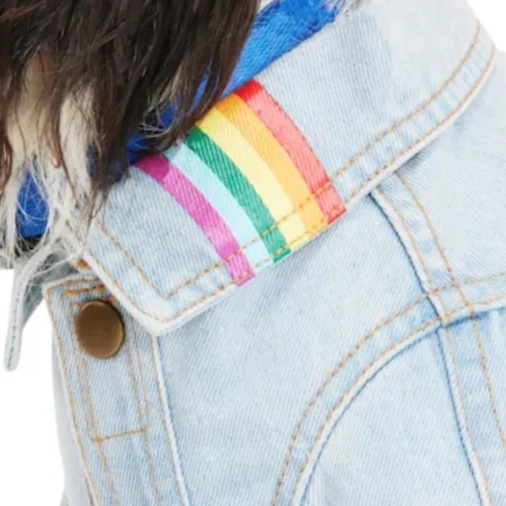 YOULY Rainbow Denim Dog Pride Jacket M